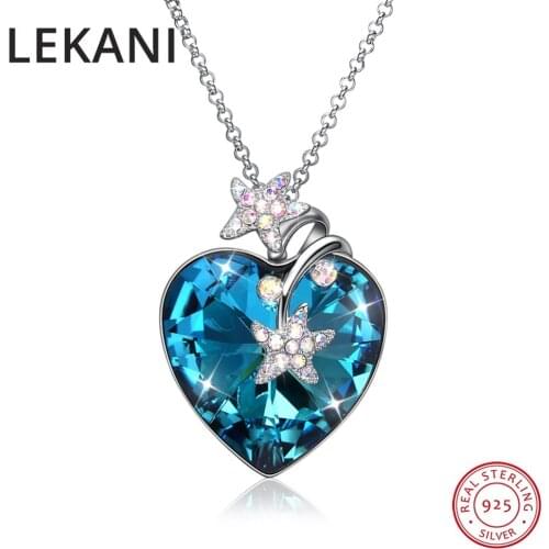 LEKANI Crystals From Swarovski Luxury Heart Pendant Necklace 925 Silver Long Chain Maxi Colares For Women Lovers Christmas Gifts