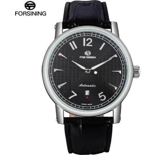 FORSINING Men Watches Luxury Classic Leather Band Black Color Auto Date Complete Calendar Relogio Masculino