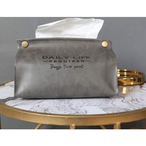 Tissue Case Container Retro PU Leather Letter Pattern Home Car Towel Case Napkin Papers Dispenser Holder Box Table Decoration