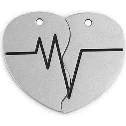 DoreenBeads Fashion 201 Stainless Steel Pendants Broken Heart Silver Color Black Heartbeat/ Electrocardiogram Jewelry Charm,1Set