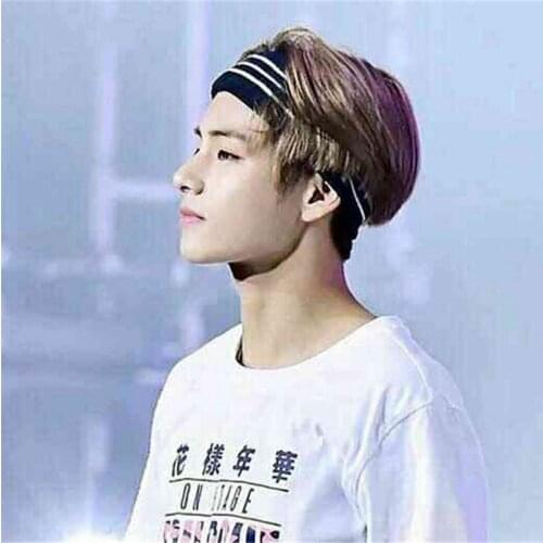 V Kim Tae Hyung three han edition leisure knitting striped hair band elastic headband