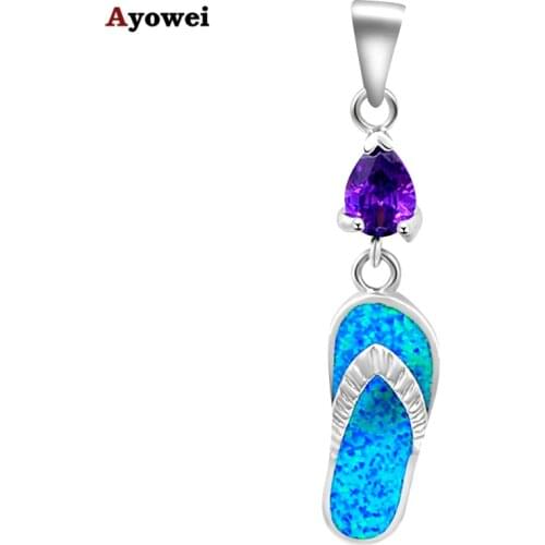Fantastic design Cute Shoes Design Blue fire Opal Fashion jewelry stamp silver plated Necklace Pendants OP421A