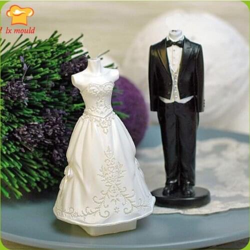 LXYY Wedding Decoration Candle Molds Wedding Groom and Bride Wedding Cake Candle Aromatherapy Soap Silicone Moulds