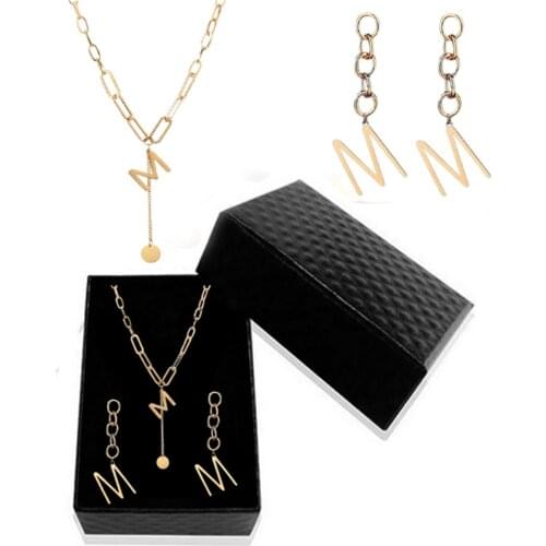316L stainless steel stitching chain M tassel earrings necklace set Hip Hop Ladies Jewelry Set Never Fade