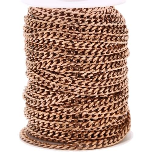 1Meter 5mm Width Rose Gold Plated Charm Stainless Steel Cuban Chain Link chains For DIY Jewelry Necklaces Bracelets Making