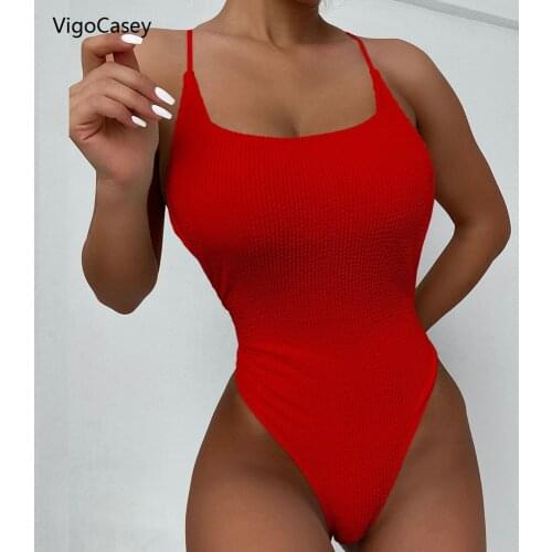 VigoCasey Back Hollow Push Up Swimwear Women 2021 Sexy Red Solid One Piece Swimsuit Female Bathing Suit Swim Wear