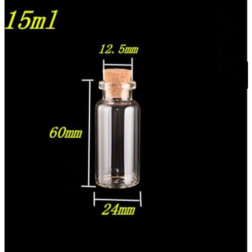 100 pcs 24x60x12.5 mm Small Glass Bottles With Corks DIY 15ml Clear Transparent Glass Jars Containers Vials