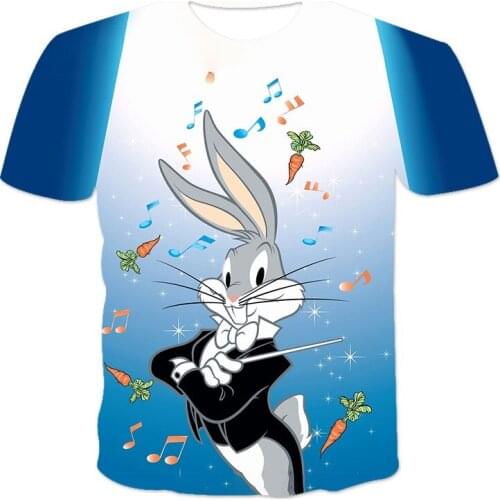 Fashion summer hot-selling animal pattern 3D printing mens short-sleeved T-shirt hip-hop cute cat. Bunny print loose casual rou