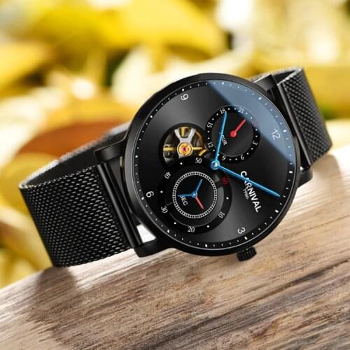 Fashion Tourbillon Mechanical watches CARNIVAL 2019 Automatic watch men Small second dial 24 hours display Sapphire Montre homme