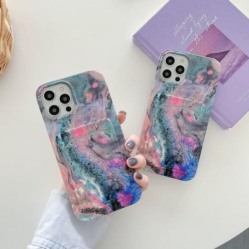 Fashion Colorful Marble IMD Phone Case for iPhone 12 11 Pro XS Max XR 8 Plus SE 2020 Card Money Slots Holder Soft TPU Back Cover