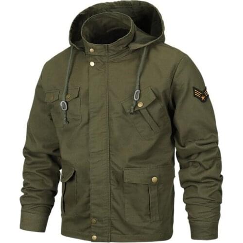 Autumn and winter mens casual cotton jacket solid color military wind jacket large size coat hooded windbreaker 4XL