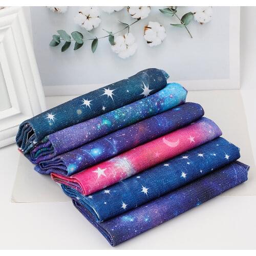 Soft Cotton Denim Fabric Colorful Stars Patchwork Fabric For DIY Baby Clothes Shoes Bag Skirt Sewing Quilt Material 40CM*50CM