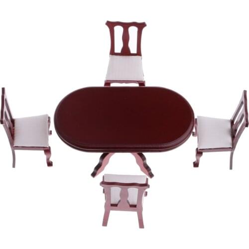 5pcs Rosewood Dining Table (1pc) and Chairs (4pcs) Model Set 1:12 Dollhouse Miniature Furniture Pretend Play Toy