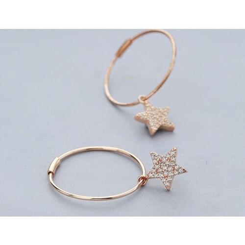 Real 925 Sterling Silver Crystal Rhinestone Pentagram Pendants Hoop Earrings For Women Fine Loop Ear Party Gift Girls