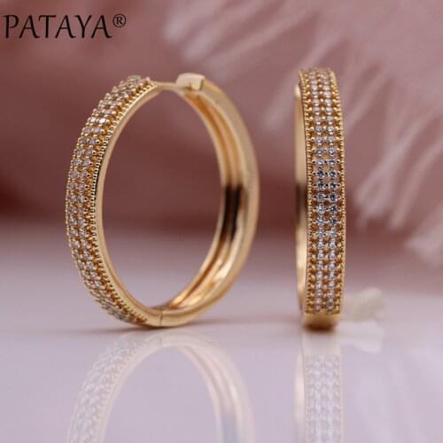 PATAYA New Round Luxury Micro-wax Inlay Drop Earrings Wedding Trendy Fashion Jewelry 585 Rose Gold Hollow Big Earrings For Women