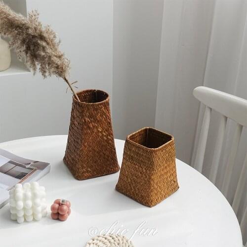 Antique Woven Vase Straw Rattan Bamboo Room Decoration цветы Dry Flower Arrangement Basket Fleshy Flowerpot пасхальный декор