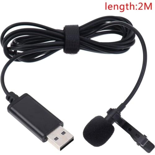 Portable USB Mini Microphone 2m Lapel Lavalier Mic Clip-on Buttonhole Microphone