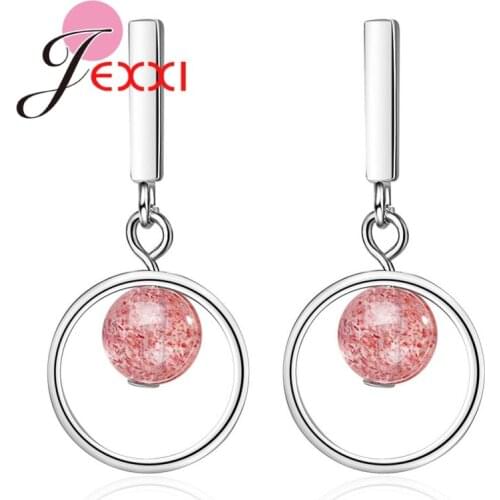 Prevailing Classical Solid 925 Silver Red Round Bead Drop Earrings For Women Ladies Crystal Jewelry Present Factory Price