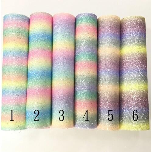 Pastel Light Color Iridescent Rainbow Design Chunky Glitter Faux Leather Fabric Sheet for Shoe/Bag/DIY Accessories/Hair Bow
