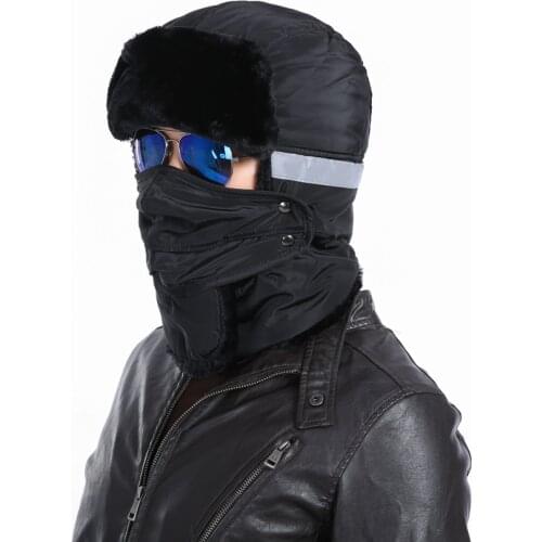 Handmade Thicken Warm Earflap Mask Unisex Snow Ski Trapper Aviator Trooper Faux Fur Plush Button Hat Cap Harajuku Winter