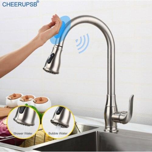 Sensor Faucet Kitchen Sink Smart Touch Faucets Hot Cold Water Mixer Crane Pull Down Brass Cartridge Tap 360 Degree Swivel Grifos