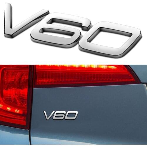 Silver V60 Logo Emblem Badge Sticker For Volvo V60 XC90 XC60 V90 S80 S60 S70 S90 V60 T4 T5 T6 T8 Volvo Sticker Car Trunk Sticke