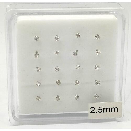 100% 925 Sterling silver 2.5 mm crystal nose Pin Stud Unisex indian nose piercing jewelry 20pcs/pack