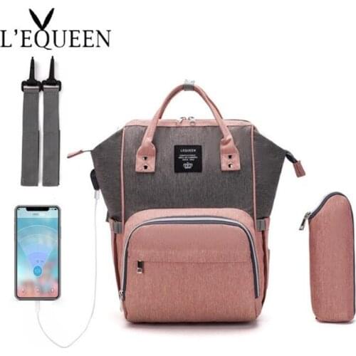 Lequeen USB Diaper Bag Maternity Nappy Bag Large Capacity Baby Bag Travel Backpack Designer Nursing Bag for Baby Care