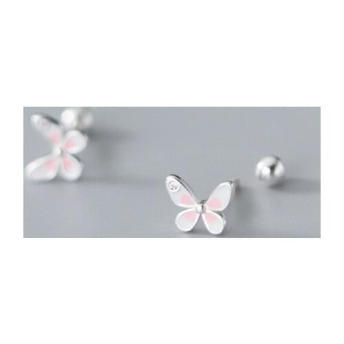 925 Sterling Silver 7mmX5mm Tiny Zircons Butterfly Cute Stud Earrings For Daughter Girls Kids Fashion Jewelry Xmas Gifts