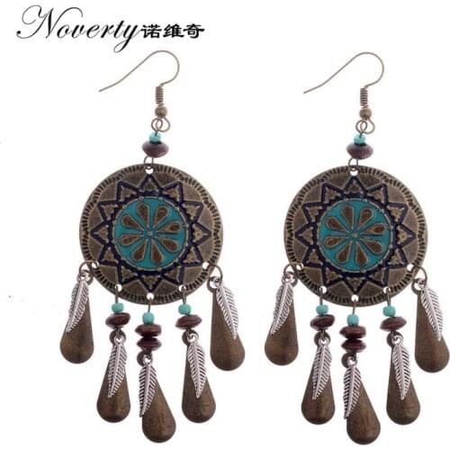 New Fashion 1 Pair 95mm Retro Zinc Alloy Green Round Leaves Tassel Earrings for Womens Fashion Jewelry Gifts Date and Party