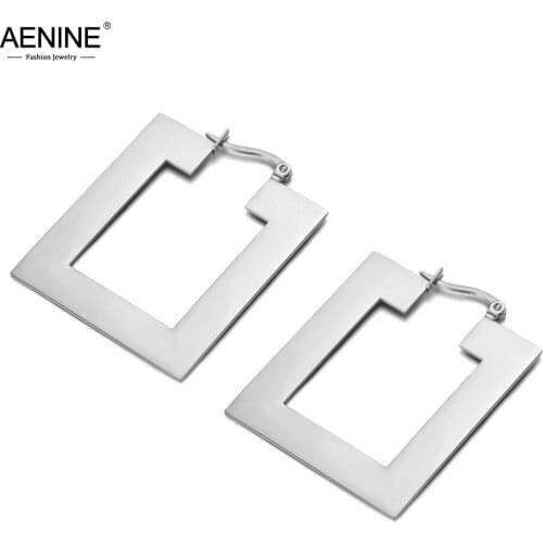 AENINE Hyperbole Stainless Steel Jewelry Rose Gold Hollowed Out Square Hoop Earrings For Women Girls Christmas Gift AE18068