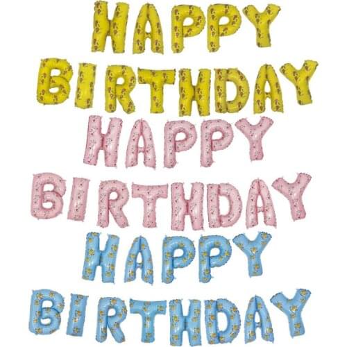 13pcs/lot Cartoon Animal Print 16inch Letter Happy Birthday Balloons Bear Rabbit Kids Baby Shower Party Decor Aluminum Balloon