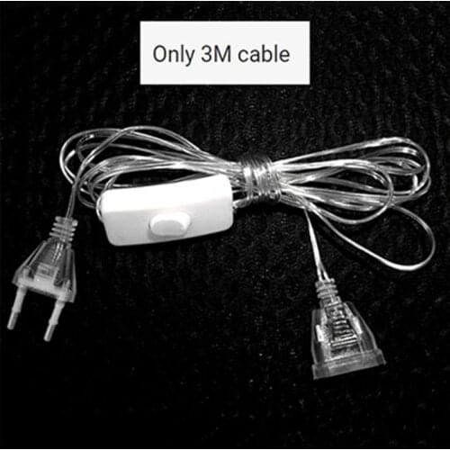 3M EU US Power Extension Cable Transparent Standard Power Extension Cord Wire with Turn ON/OFF for LED String Christmas Lights