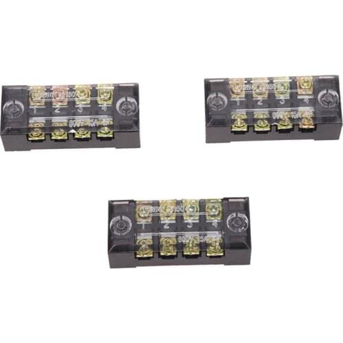 3 Pcs 600V 15A 4 Positions Dual Rows Covered Barrier Screw Terminal Block Strip