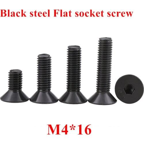 500pcs M4*16 Black Bolts DIN7991 Black steel 10.9 grade M4x16mm Hex socket flat head cap screw Countersunk head Screws Bolts