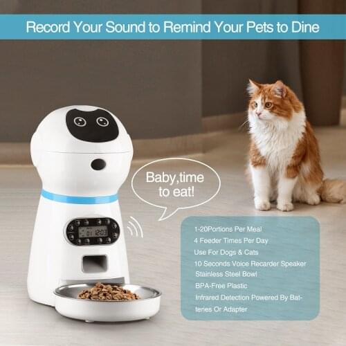 Plug Automatic Pet Feeders With Voice Record Stainless Steel Dog Food Bowl Auto Cat LCD Screen Timer Food Dispenser Smart Feeder
