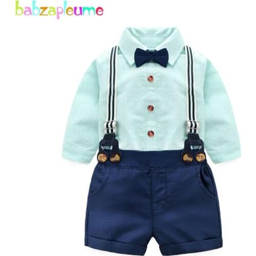 Babzapleume Spring Summer Baby Outfits Boys Clothing Sets Korean Fashion Gentleman Stripe T-shirt+Shorts Newborn Clothes BC1737