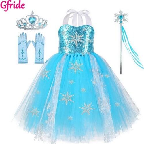 Girls Tutu Dress With Grown Wands Elza Costume For Kids Wedding TUTU Ball Gown Children Prom Birthday Party Dress