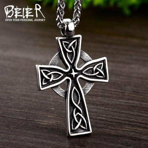 Beier stainless steel Viking Cross Circle Mens Pendant Necklace Nordic Hammer Stack Triangle High Quality Jewelry LLLHP071P