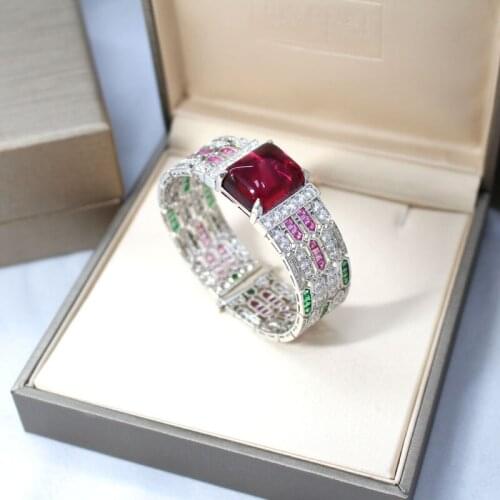 Wide Hot famous brand wedding party jewelry red gems stone bangle muti color stone bracelet for girls