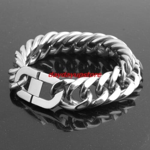 7-11"316L Stainless Steel Bracelet Silver color Curb Cuban Link Mens Boys Wristband Bangles Jewelry 10/12/14/16/18/21mm wide