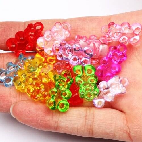 21x12mm Mixed Color Transparent Loose Spacer Beads 30pcs Cute Bear Shape Acrylic Beads For DIY Jewelry Making Accessories