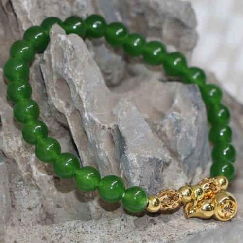 Factory price natural Taiwan green jades stone chalcedony women bracelet 6mm round beads elegant jewelry making 7.5inch B1940
