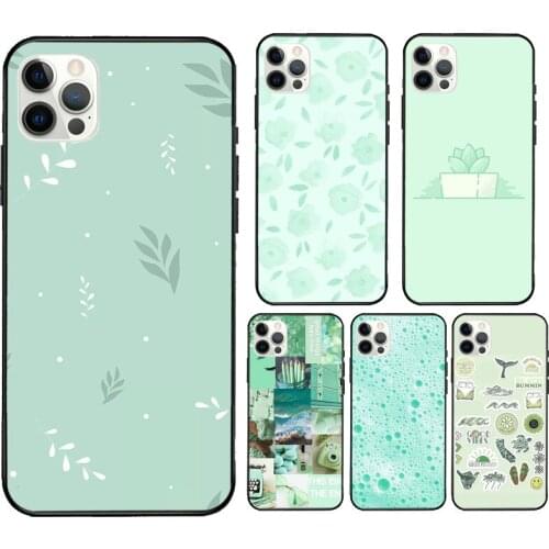 Fresh mint green Aesthetics Phone Case For iPhone 11 Pro Max 12 mini 6S 7 8 Plus X XS Max SE 2020 XR Cover Coque