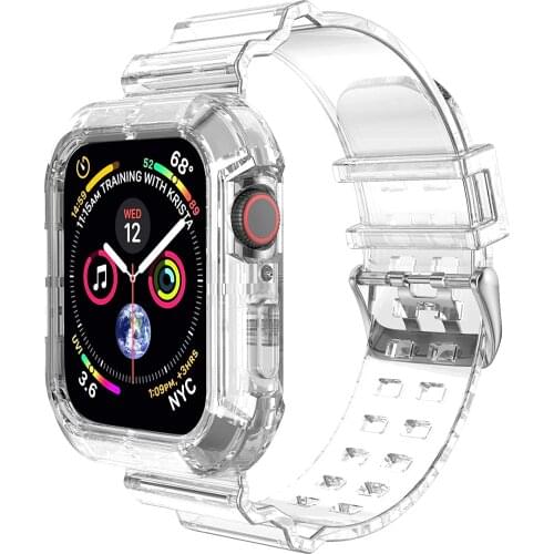 Case+Strap For Apple Watch Band 44mm 40mm 38mm 42mm Accessories Soft Silicone Transparent correa Bracelet iWatch 6 SE 5 4 3