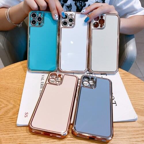 Electroplated Golden Edge Case for iPhone 12 Pro Max Back Phone Cover for 12 Mini 11 Pro Max X XS XR 8 7 Plus SE 2020 Capa