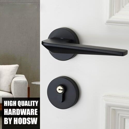 Black alumina room door lock simple Nordic style straight solid wood bedroom door handle
