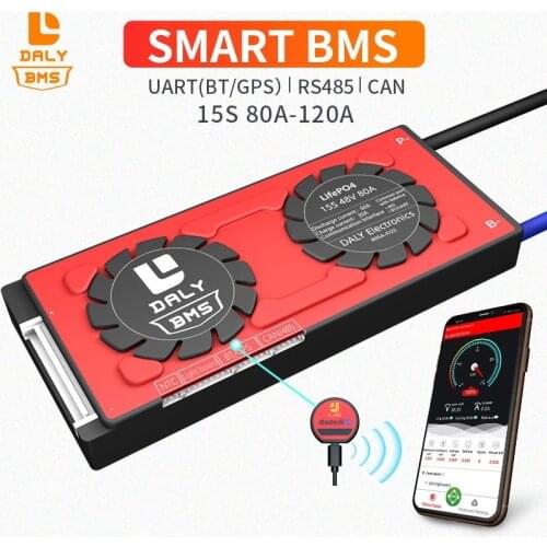 DALY 48V BMS 15S Lifepo4 120A Smart BMS with uart 485 CAN Protection Circuit Board for 3.2v LiNCM with inverter Solar