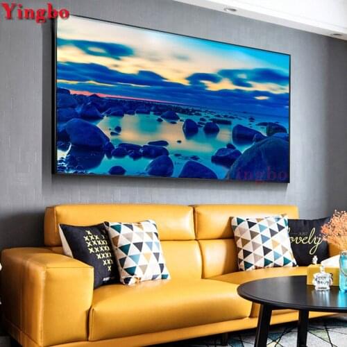 DIY 5D Diamond Painting Blue Lake And Stones Landscape Embroidery full Square/Round Drill Diamond Mosaic sale large wallpaper