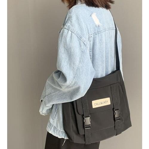 NEW Women Solid Color Canvas Messenger Bags Students Girls Waterproof Nylon Cloth School Book Shoulder Crossbody Bags Satchels